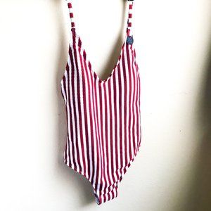 Cotton On Red & White Tandoori Striped Bathing Suit | Deep V One Piece Cheeky